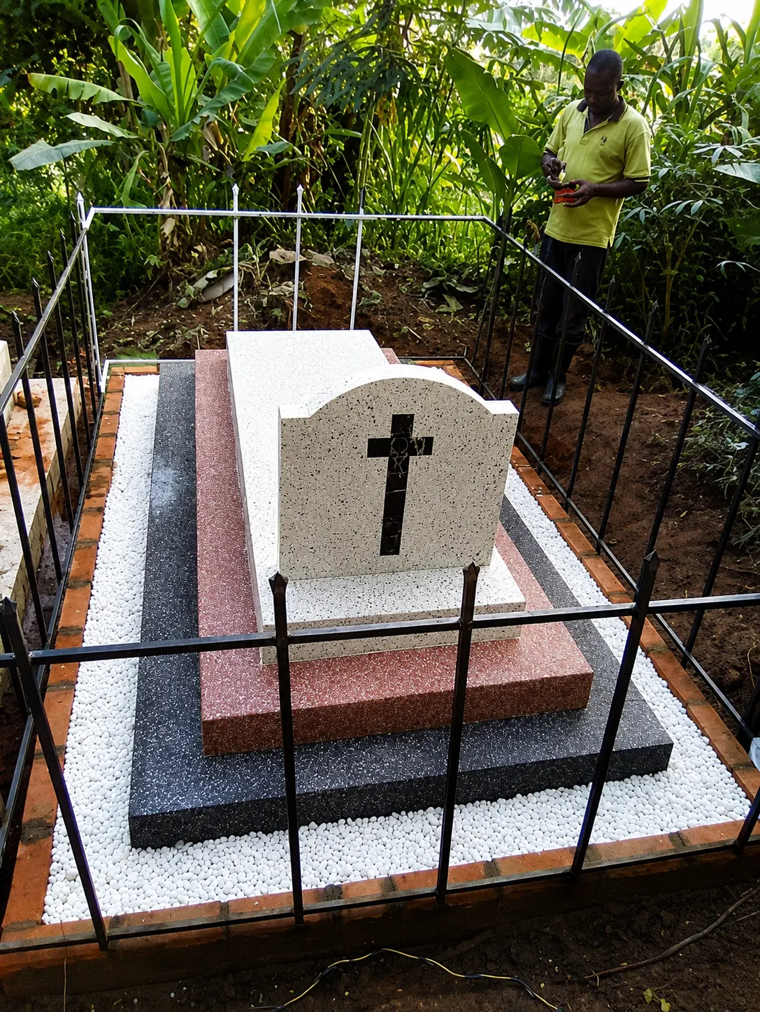 Terrazzo grave finishing in progress